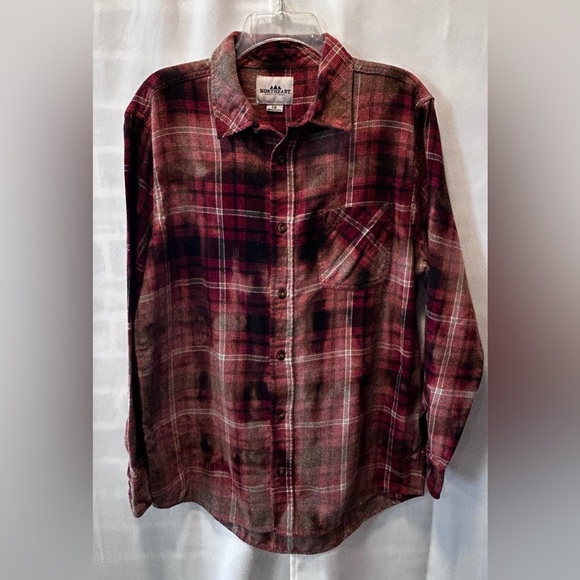 Upcycled Bleached Distressed Red & Black Flannel Shirt Sz L - Picture 1 of 3